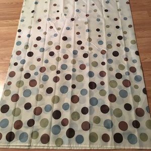 Brown, green, and blue polka dot shower curtain